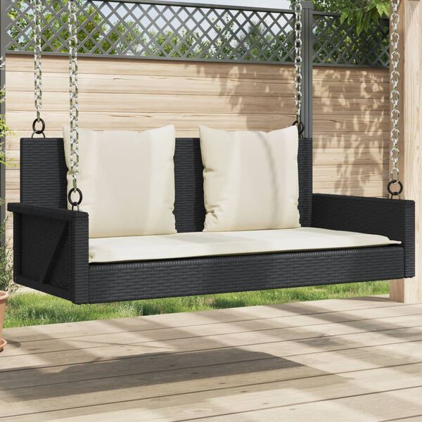 vidaXL Swing Bench Black PE rattan Medium UV-resistant materials