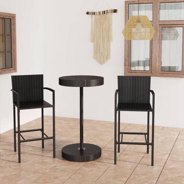vidaXL Garden Bar Set Black PE rattan, powder-coated steel