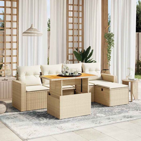 vidaXL Garden Sofa Set Beige PE rattan 6-Piece Modular Garden Sofa Set