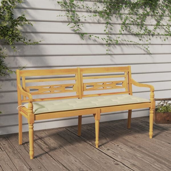 vidaXL Bench Cream Solid teak wood Large Durable Bench Rectangular