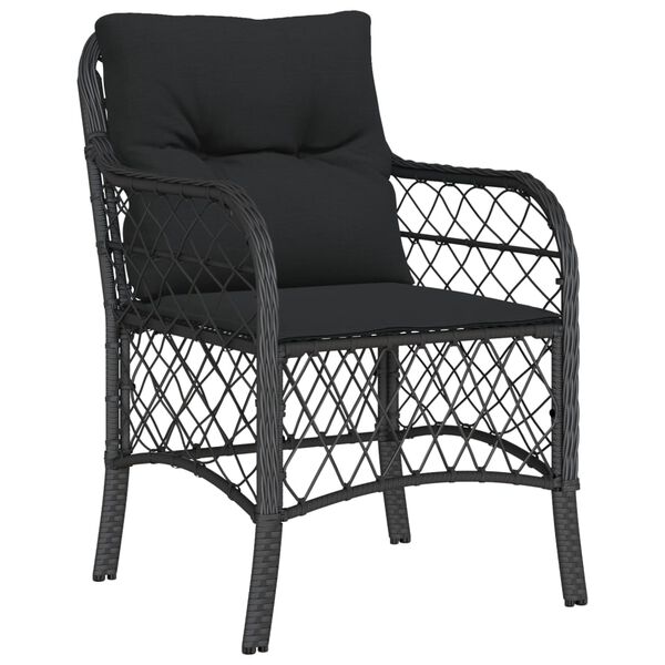 vidaXL Bistro Set Black Poly Rattan, Steel, Tempered Glass, Polyester