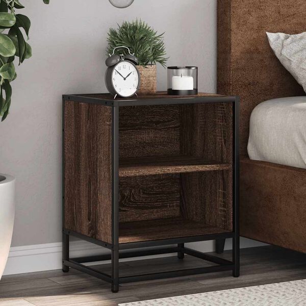 vidaXL Bedside Cabinet Set of 2 Brown Oak Engineered Wood and Metal