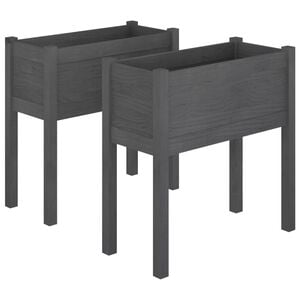 vidaXL Garden Planter Set of 2 Grey Solid Pinewood Large Durable