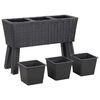 vidaXL Garden Raised Bed with Legs and 3 Pots 28.3"x9.8"x19.7" Poly Rattan Black
