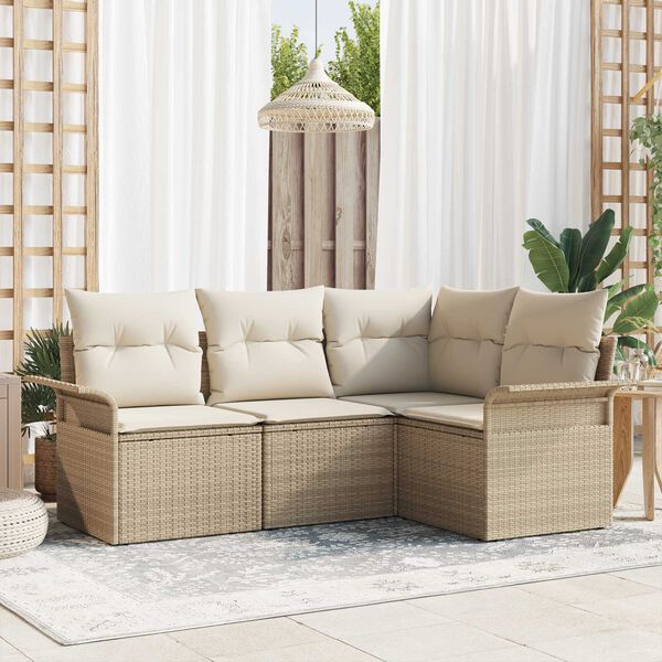 vidaXL Garden Sofa Set with Cushion 4 pcs Beige Poly Rattan