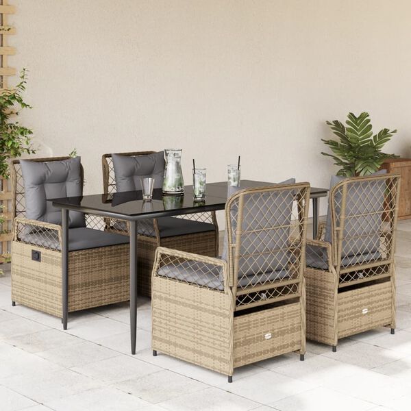vidaXL 5 Piece Patio Dining Set with Cushions Beige Poly Rattan