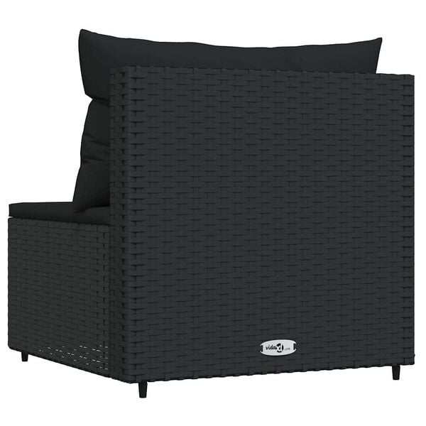 vidaXL Patio Middle Sofa Black PE Rattan, Powder-Covered Steel, Fabric
