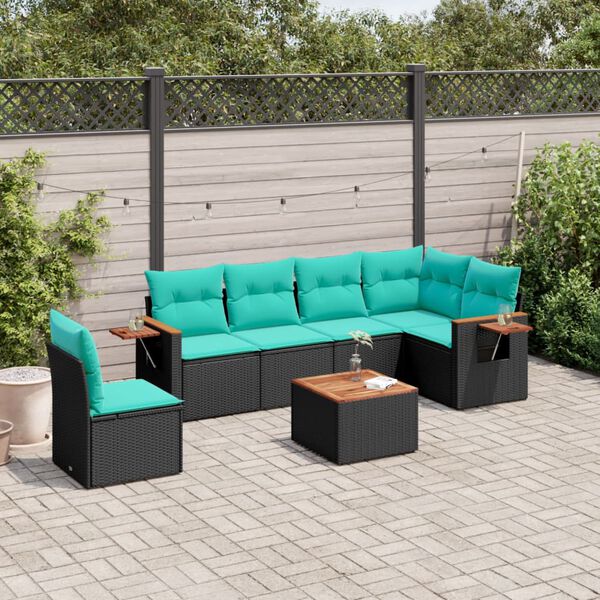 vidaXL 7 Piece Patio Sofa Set with Cushions Black Poly Rattan (US only)