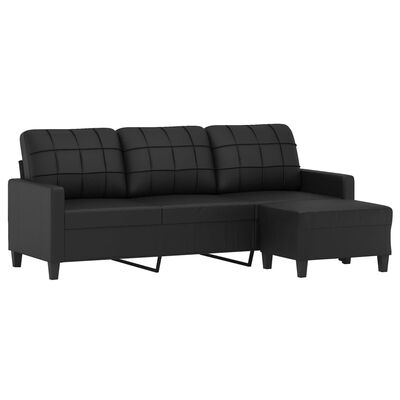 vidaXL 3-Seater Sofa with Footstool Black 70.9" Faux Leather