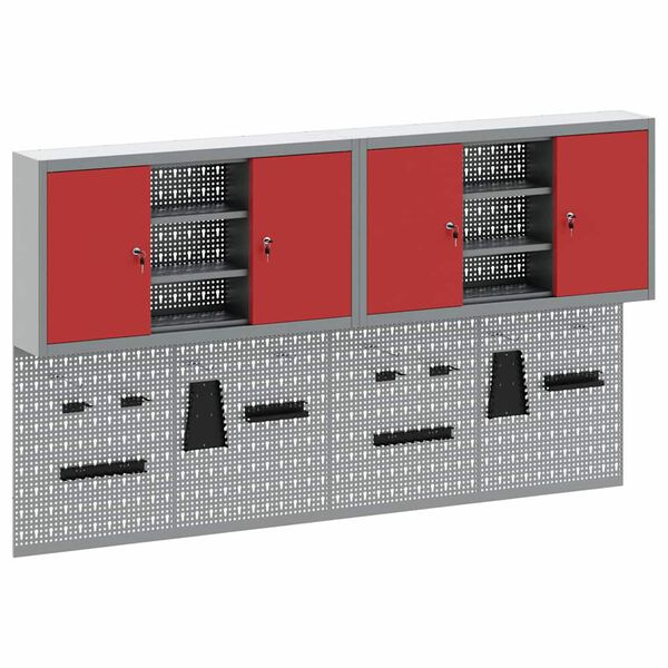 vidaXL Tool Cabinet and Pegboard Set 4 pcs Red 200 x 20 x 115 cm Steel