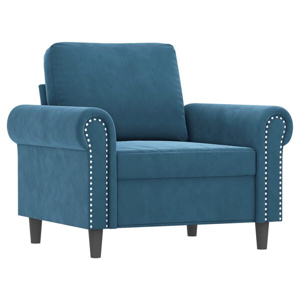 vidaXL Sofa Chair with Footstool Blue 23.6" Velvet