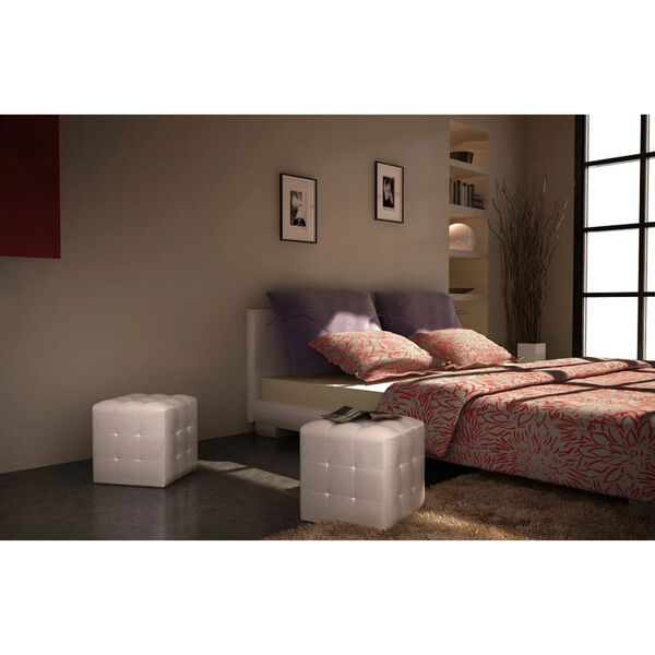 vidaXL Stool Set of 2 White Synthetic leather Small Stackable