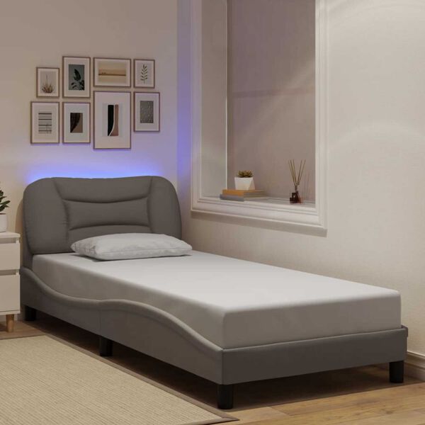 vidaXL Bed Frame Taupe Polyester, Metal, Solid Pine Wood, Plywood Single