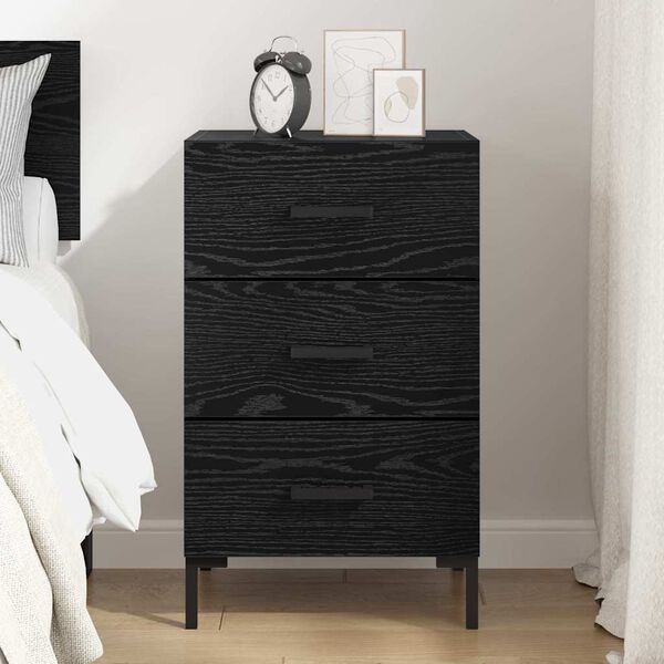 vidaXL Bedside Cabinet with Drawer Black Oak 15.75 x 15.75 x 25.98 in