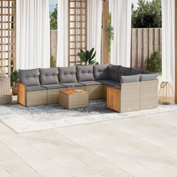 vidaXL Garden Sofa Set Beige PE Rattan Large Modular Garden Sofa Set