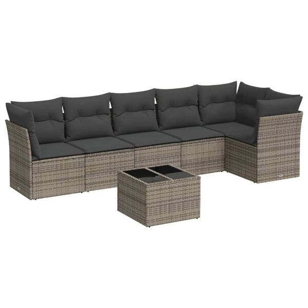 vidaXL Garden Sofa Set Grey PE rattan, powder-coated steel, tempered glass