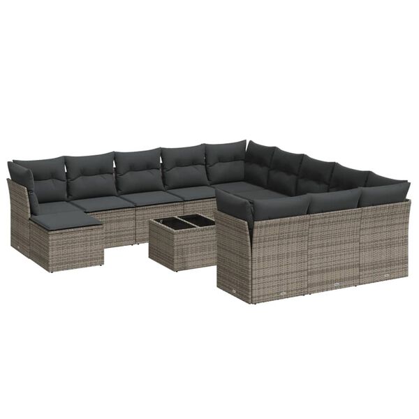 vidaXL Garden Sofa Set Gray PE rattan, powder-coated steel, tempered glass