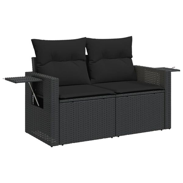 vidaXL Garden Sofa Set Black PE Rattan Large Adjustable Armrests