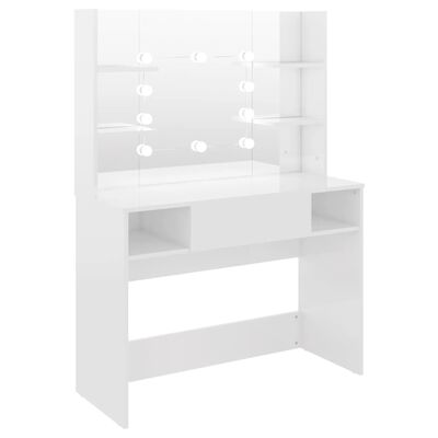 vidaXL Makeup Table with LED Lights 39.4"x15.7"x53.1" MDF Shining White