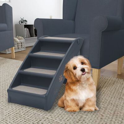 vidaXL Folding 4-Step Dog Stairs Dark Gray