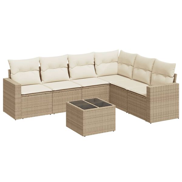vidaXL Garden Sofa Set Beige PE rattan 7-piece set Adjustable Armrests