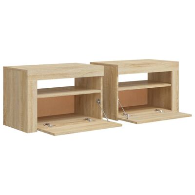 vidaXL Bedside Cabinets 2 pcs with LEDs Sonoma Oak 23.6"x13.8"x15.7"