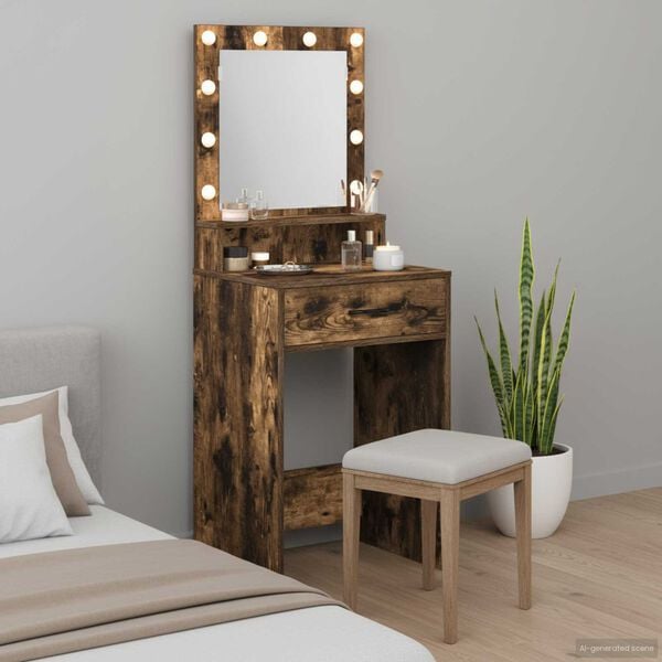 vidaXL Dressing Table with Drawer Smoked Oak 19.69 x 16.14 x 53.15 in