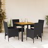 vidaXL 5 Piece Patio Dining Set with Cushions Black Poly Rattan and Acacia
