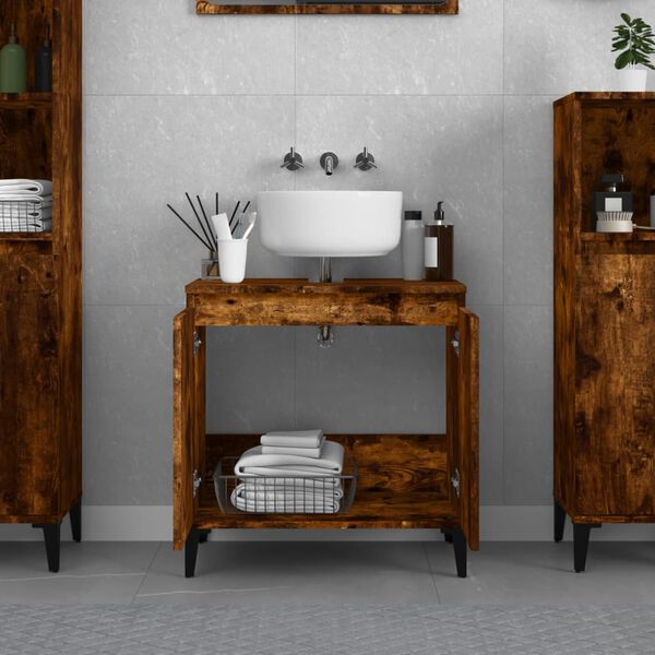 vidaXL Sink Cabinet Smoked Oak Engineered wood, metal Medium