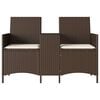 vidaXL Patio Sofa 2-Seater with Table and Cushions Brown Poly Rattan
