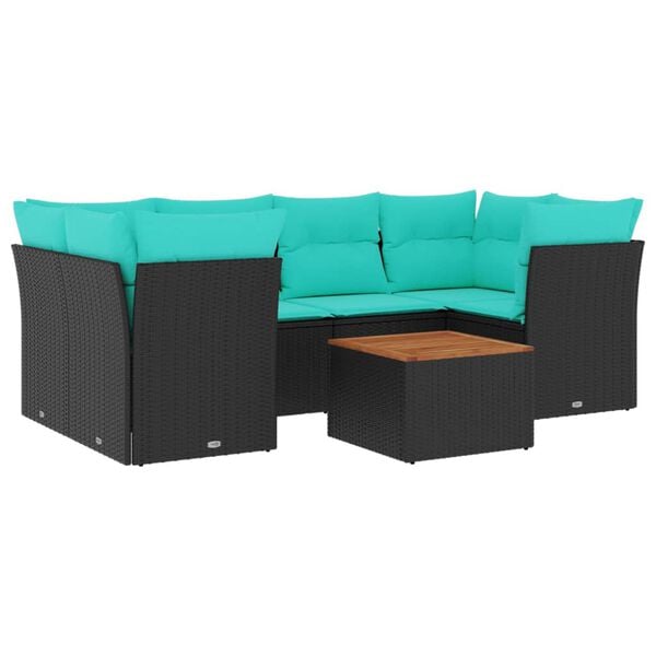 vidaXL 7 Piece Patio Sofa Set with Cushions Black Poly Rattan