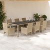 vidaXL 9 Piece Patio Dining Set with Cushions Beige Poly Rattan and Glass