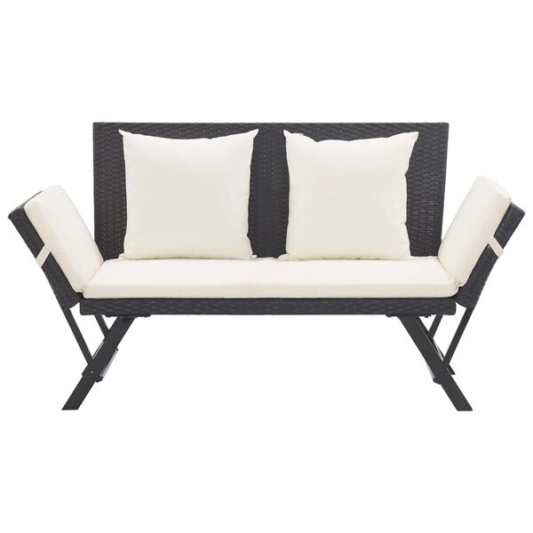 vidaXL Garden Bench Black,Cream white Poly rattan 51.2-69.3 in adjustable