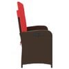 vidaXL Reclining Garden Bench Brown Poly Rattan 2-seater