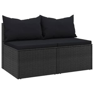 vidaXL Garden Middle Sofa Black Poly Rattan Medium Modular