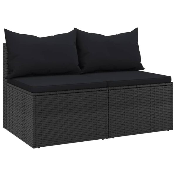 vidaXL Garden Middle Sofa Black Poly Rattan Medium Modular