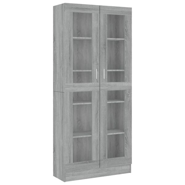 vidaXL Vitrine Cabinet Gray Sonoma Engineered wood, glass Tall