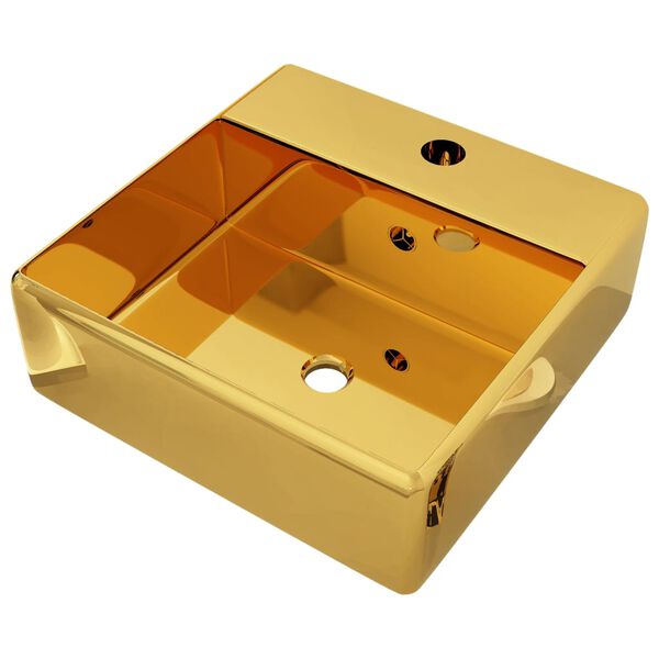 vidaXL Wash Basin with Overflow 16.1x16.1x5.9" Ceramic Gold