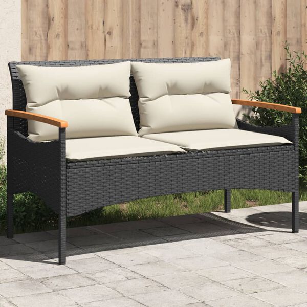 vidaXL Garden Bench Black PE rattan, powder-coated steel, solid acacia wood