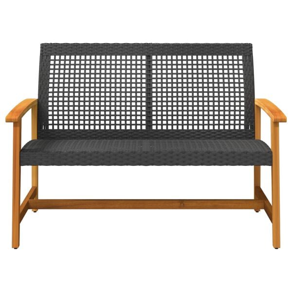 vidaXL Garden Bench Black and Brown Poly Rattan, Solid Acacia Wood, Metal