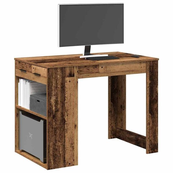 vidaXL Desk Old Wood Engineered Wood Medium Desk Rectangular Modern