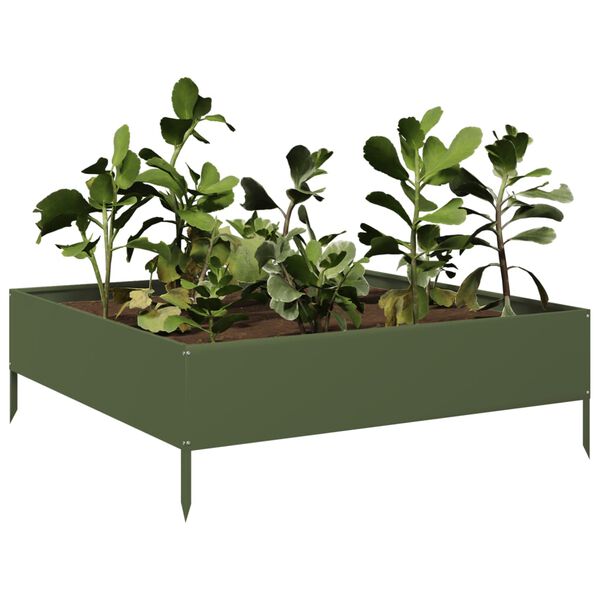 vidaXL Garden Raised Bed Olive green Steel Medium Decorative Inlays