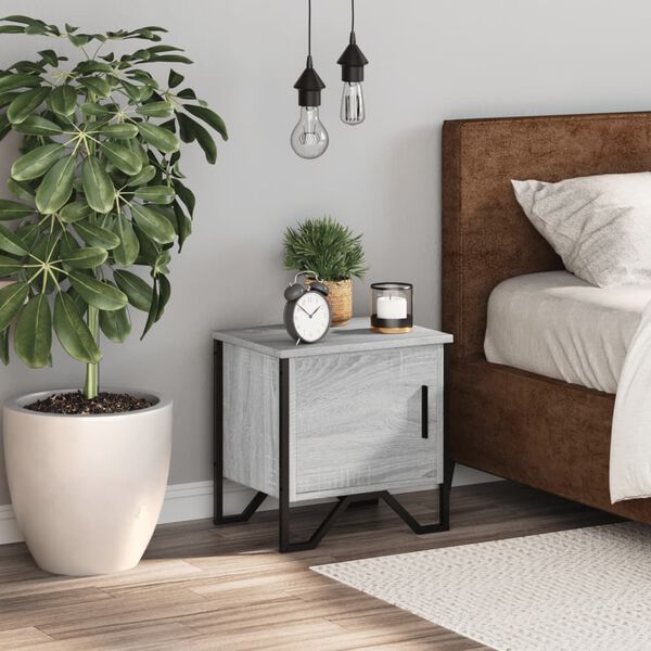 vidaXL Bedside Cabinet Grey Sonoma Engineered Wood, Metal Standard