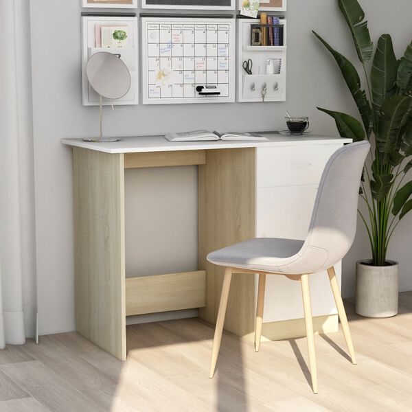vidaXL Desk White and Sonoma Oak Engineered Wood Medium Desk