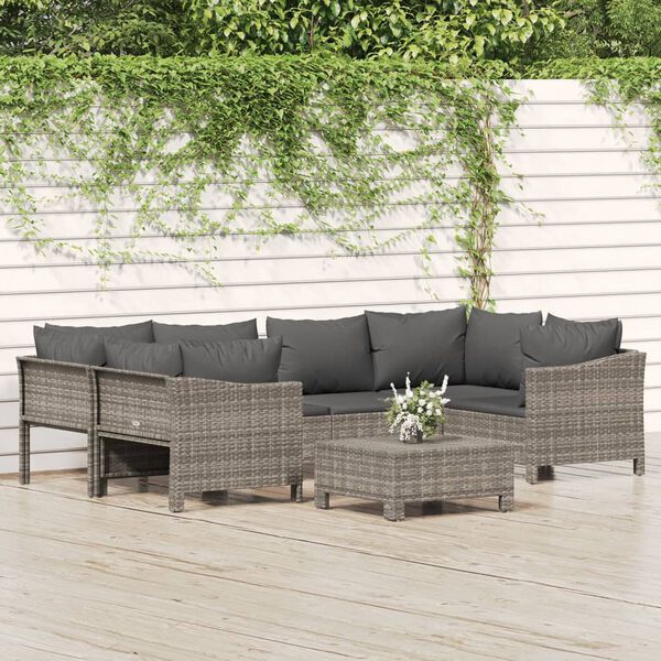 vidaXL Garden Lounge Set Grey PE rattan 7 Piece Set Modular