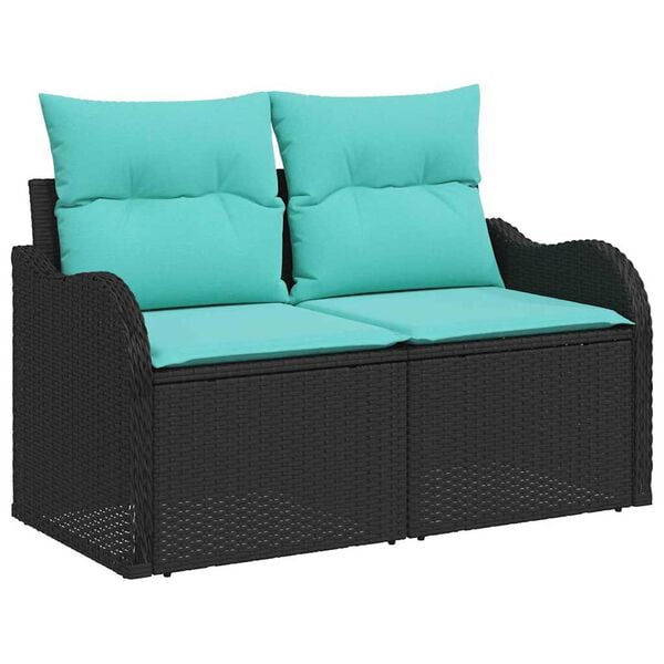 vidaXL Garden Sofa Set with Cushion 3 pcs Black Poly Rattan