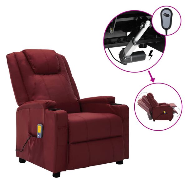 vidaXL Massage Recliner Wine Red Faux Leather