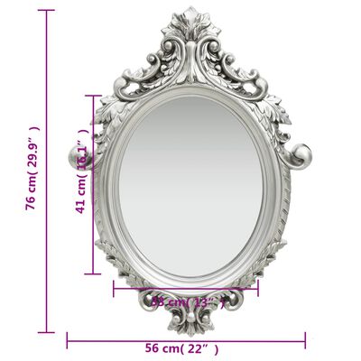vidaXL Wall Mirror Castle Style 22"x29.9" Silver