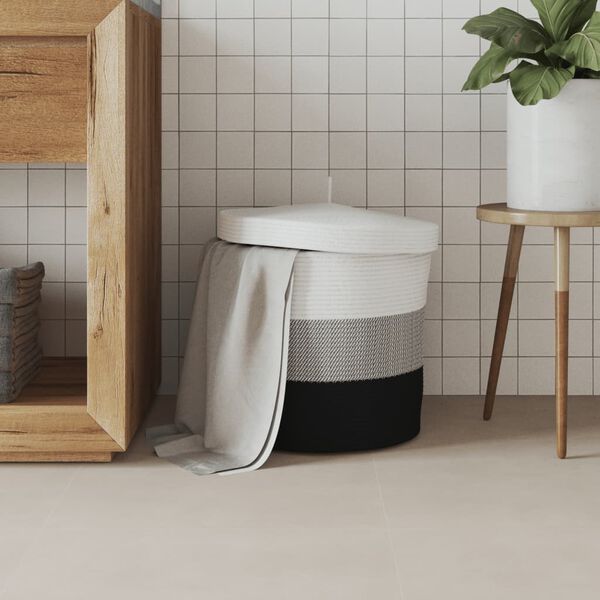 vidaXL Storage Basket White, gray, black 100% cotton Medium Collapsible