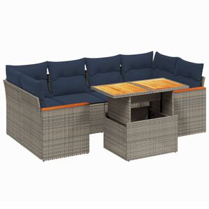 vidaXL 7 Piece Patio Sofa Set with Cushions Gray Poly Rattan